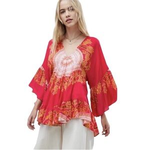 FREE PEOPLE Sunset Dreams
Printed Red Tunic Top Small